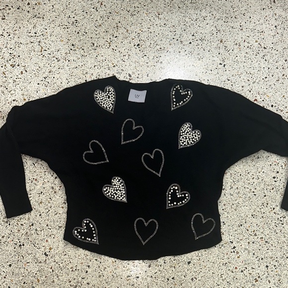 LIV Milano black heart rhinestone pearl sweater medium m - Picture 1 of 7